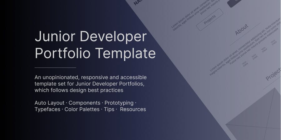 A close up screenshot of a junior developer portfolio template at an angle, with information on the left of it