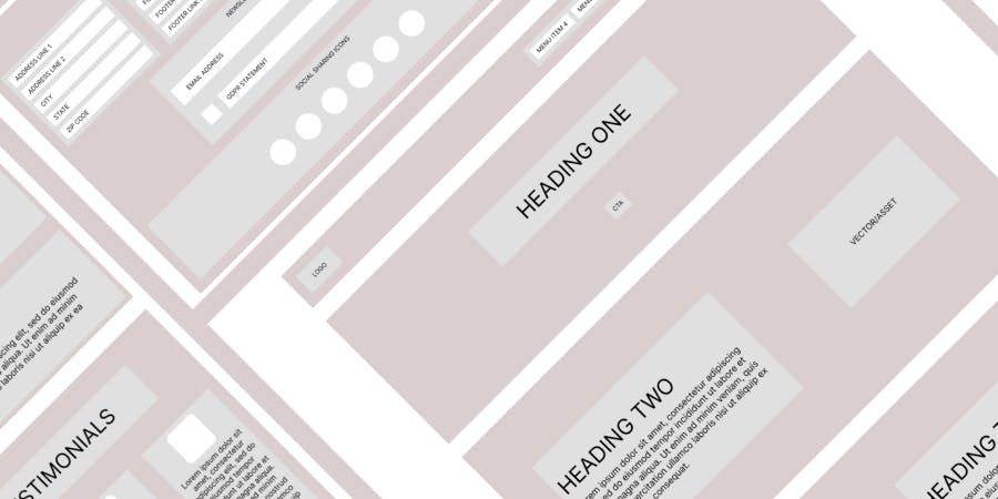 A close up screenshot of some responsive website wireframe templates at an angle
